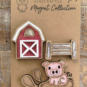 Téléchargement numérique instantané - fichier SVG de la collection d'aimants sur le thème de la ferme porcine, fichier prêt pour le laser, Glowforge, svg laser, ensemble d'aimants, svg de cochon