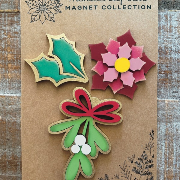 Instant digital download - Christmas Floral Magnets SVG file, laser ready file, Glowforge, laser svg, magnet set, Glowforge Aura file