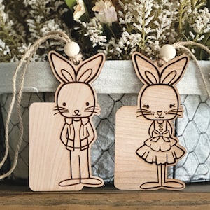 Instant digital download - Boy and Girl set of Easter bunny tags, laser ready svg files for Glowforge and laser cutters, personalizable svg