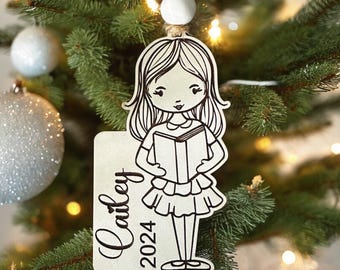 Instant digital download - Reading girl, book ornament, engrave cut svg file for Glowforge and laser cutters, glowforge file, glowforge aura