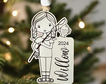 Instant digital download - Fishing girl ornament svg, engrave cut svg file for Glowforge and laser machines, glowforge file, glowforge aura
