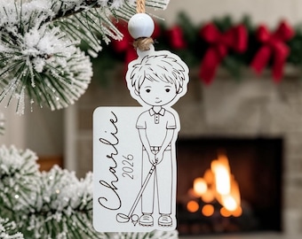 Instant digital download - Boy golfer ornament svg file for Glowforge, lasers, personalized boy golf ornament, laser ready file
