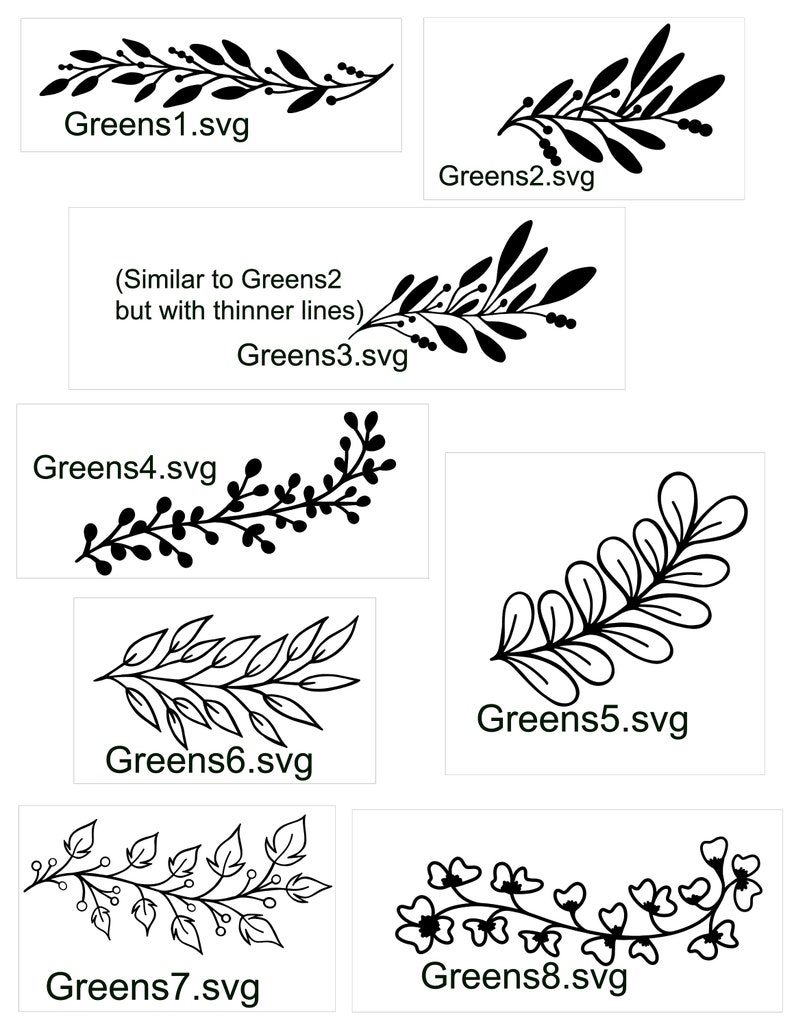 Instant digital download Eight greenery leaf flourish svg Etsy