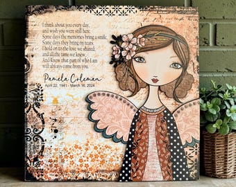 Original Art Wood Sign, custom memorial sign, uv printed digital art, angel art, art decor, angel decor