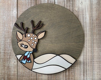 Sofortiger digitaler Download - Süßes Hirsch SVG rundes Schild, Türschild, Laser-fertig, perfekt für Glowforge, Laser-Maschinen, DIY Holzschild