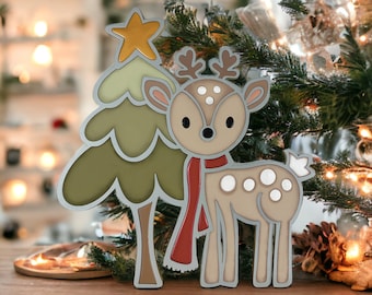 Sofortiger digitaler Download - Feiertag Hirsch Regalsitter SVG-Datei, Glowforge, Laser SVG-Datei, Glowforge bereit, Weihnachtsschild svg