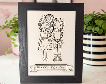 Instant digital download - Two girl graphic laser engrave sign file, sisters, cousins, best friends, 5 x 7" sign, Glowforge laser svg file