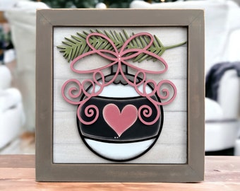 Instant digital download - Heart Ornament Farmhouse Style Sign file, Glowforge and laser svg,  Glowforge Christmas svg, laser ready file
