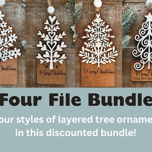 Download digital instantâneo - Pacote de quatro arquivos svg de enfeites de árvore em camadas, para uso a laser, Glowforge, arquivo svg de enfeites de Natal, arquivo a laser