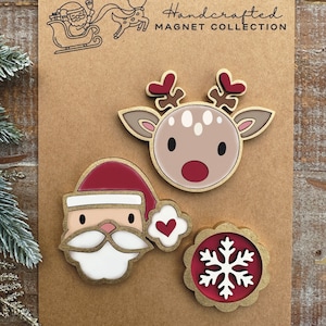 Téléchargement numérique instantané - fichier SVG mignon père Noël et collection d'aimants Rudolph, fichier prêt pour le laser, Glowforge, svg laser, aimants de Noël
