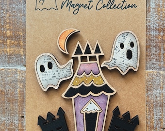 Instant digital download - Haunted House Halloween Magnet Collection SVG file, laser ready file, Glowforge, laser svg, magnet set, halloween
