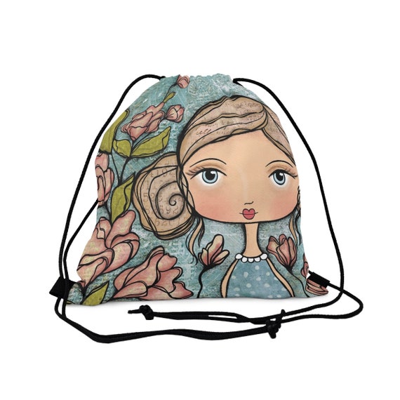 Whimsical Girl Drawstring Bag Small Backpack or Bookbag Art Etsy