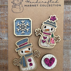 Téléchargement numérique instantané - Ensemble d'aimants sur le thème de bonhomme de neige mignon, bonhomme de neige, fichier SVG, fichier prêt pour le laser, Glowforge, svg laser, fichier laser magnétique