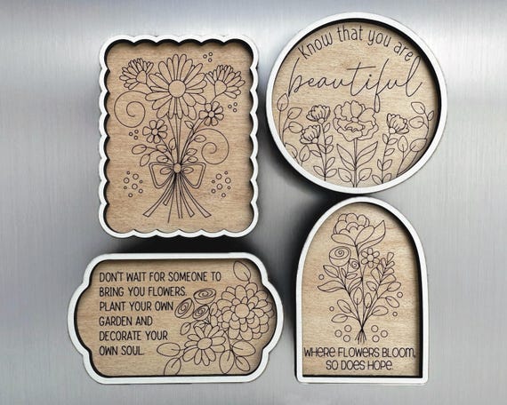 Instant Digital Download - Bundle of four floral magnet designs, score files for Glowforge/other lasers, Glowforge Aura, laser svg files