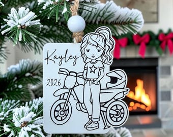 Instant digital download - Dirt bike girl ornament svg file for Glowforge, lasers, personalized dirt bike ornament, laser ready file