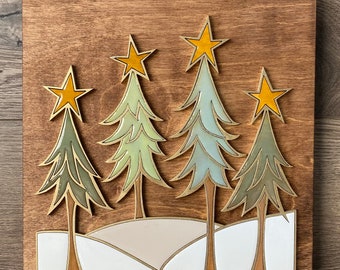 Descarga digital instantánea: archivo svg de letrero cuadrado de pinos navideños, ¡perfecto para Glowforge, máquinas de corte láser y grabado!