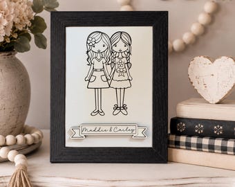 Instant digital download - Two girl graphic laser engrave sign file, sisters, cousins, best friends, 5 x 7" sign, Glowforge laser svg file