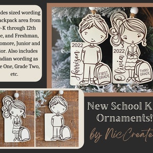 Instant digital download - Cute school kids ornament svg files for Glowforge and lasers, personalized ornament, engrave and cut file