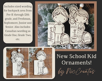 Instant digital download - Cute school kids ornament svg files for Glowforge and lasers, personalized ornament, engrave and cut file