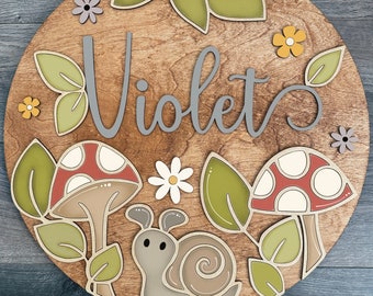 Instant digital download- Snail and mushroom laser ready svg file, laser cut file, Glowforge laser machines, door hanger svg, nursery sign