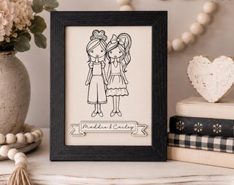 Instant digital download - Two girl graphic laser engrave sign file, sisters, cousins, best friends, 5 x 7" sign, Glowforge laser svg file