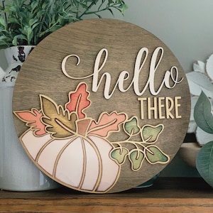 Instant digital download- Fall pumpkin hello sign, laser ready svg file, perfect for Glowforge, laser machines, door hangers, wood sign svg