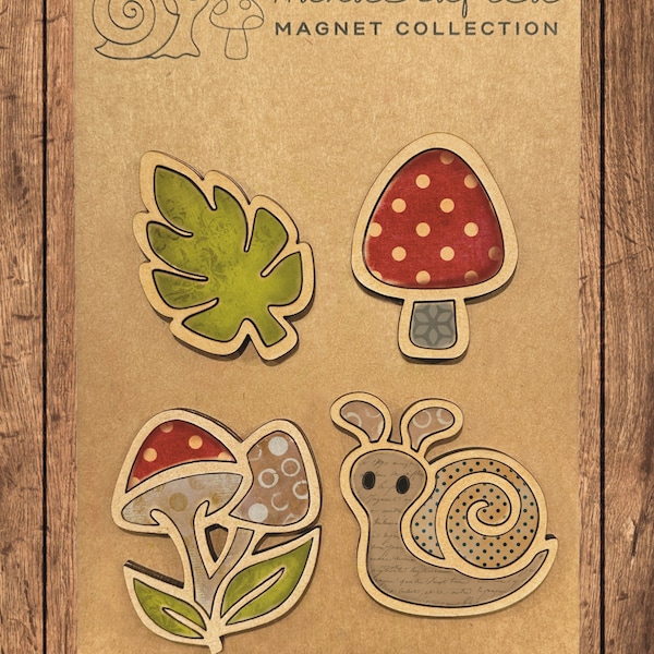 Instant digital download - Snail and Mushroom Magnet Set svg file, laser ready file, Glowforge file, Glowforge ready, Glowforge Aura, laser