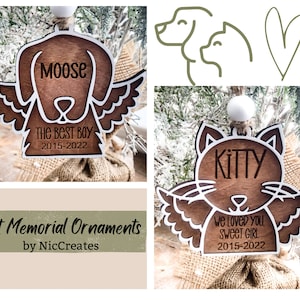 Descarga digital instantánea: adornos conmemorativos para mascotas, adornos conmemorativos para perros y gatos, archivo listo para láser para Glowforge u otros láseres