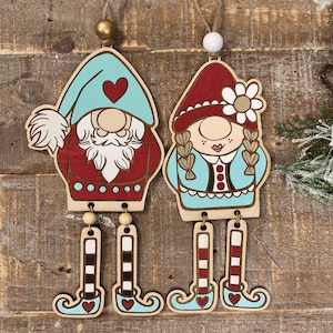 Instant digital download - Whimsical Gnome Couple Ornament SVG, engrave or score - perfect for Glowforge, laser machines