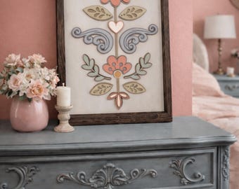 Instant digital download- Layered folk art inspired floral sign laser svg file, Glowforge svg file, laser design file, Glowforge design file