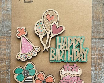 Instant digitale download - Happy Birthday thema magneet set SVG-bestand, lasergesneden bestand, Glowforge svg-bestand, Glowforge Aura, Glowforge, laser svg
