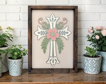 Instant digital download- Layered cross laser svg file, Glowforge svg file, laser design file, Glowforge design file, folk art inspired svg