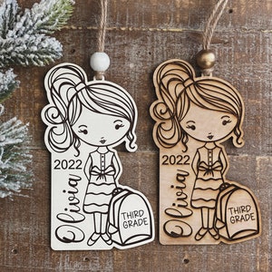 Instant digital download - Cute school girl ornament svg file for Glowforge and lasers, personalized ornament, engrave and cut file