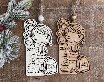 Instant digital download - Cute school girl ornament svg file for Glowforge and lasers, personalized ornament, engrave and cut file