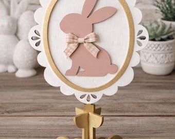 Instant Digital Download - Bunny sign with scalloped frame and stand, Glowforge svg file, laser cut file, laser svg file, Glowforge design