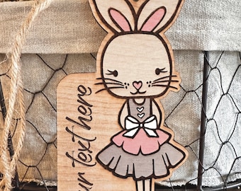 Sofortiger digitaler Download - Mädchen Osterhase Tag Laser bereit svg-Datei für Glowforge und Laserschneider, personalisierter Osteranhänger, Ostersvg