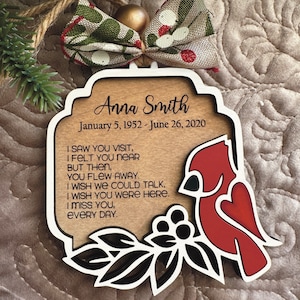 Instant digital download - Cardinal Memorial Ornament SVG, Glowforge file, laser ready file, laser ornament svg, memorial ornament