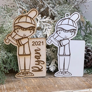 Instant digital download - Cute baseball boy svg ornament file for Glowforge and laser cutters, personalized ornament, baseball ornament