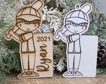 Instant digital download - Cute baseball boy svg ornament file for Glowforge and laser cutters, personalized ornament, baseball ornament