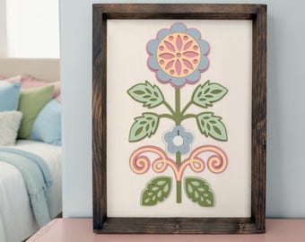 Instant digital download- Layered folk art inspired floral sign laser svg file, Glowforge svg file, laser design file, laser cut file