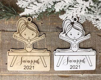 Instant digital download - Cute gymnast girl svg ornament file for Glowforge and laser cutters, personalized ornament, gymnastics ornament