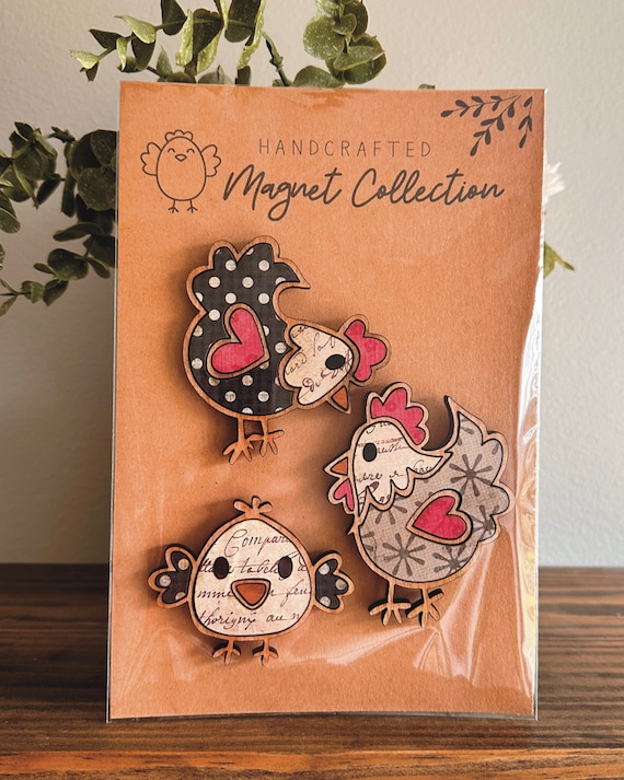 Instant digital download - Cute Chicken Magnet Collection SVG file, laser ready file, Glowforge, laser svg, magnet set svg files.