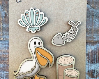 Instant digital download - Pelican, beach town themed magnet collection SVG file, laser ready file, Glowforge, laser svg, laser file