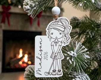 Instant digital download - Girl golfer ornament svg file for Glowforge, lasers, personalized boy golf ornament, laser ready file