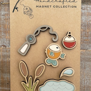 Téléchargement numérique instantané - Collection d'aimants sur le thème de la pêche, fichier SVG, fichier prêt pour le laser, Glowforge, svg laser, ensemble d'aimants, fichier laser