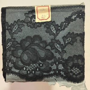 Pizzo francese vintage – Dentelle de Calais – Nero floreale – 100% cotone – 9 metri – Made in France – Per cucito e sartoria