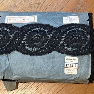 Pizzo francese vintage – Floreale nero – Dentelle de Calais – 100% nylon – 38 metri – Prodotto in Francia – Forniture per cucire