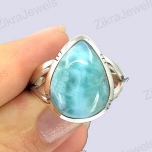 Natural Larimar Ring, Gemstone Ring, 925 Sterling Silver Ring, Handmade Ring, Band Ring, Ring For Women, Stackable Ring, Gift For Mom
