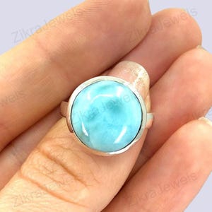 Natural Larimar Ring, Gemstone Ring, Solid 925 Sterling Silver Ring, Handmade Ring, Stackable Ring, Ring For Women, Gift For Mom