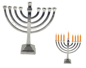 Srebrna Chanuka Menora 9-ramienna ręcznie robiona Elegancka i stylowa świeca Chanuka, żydowska